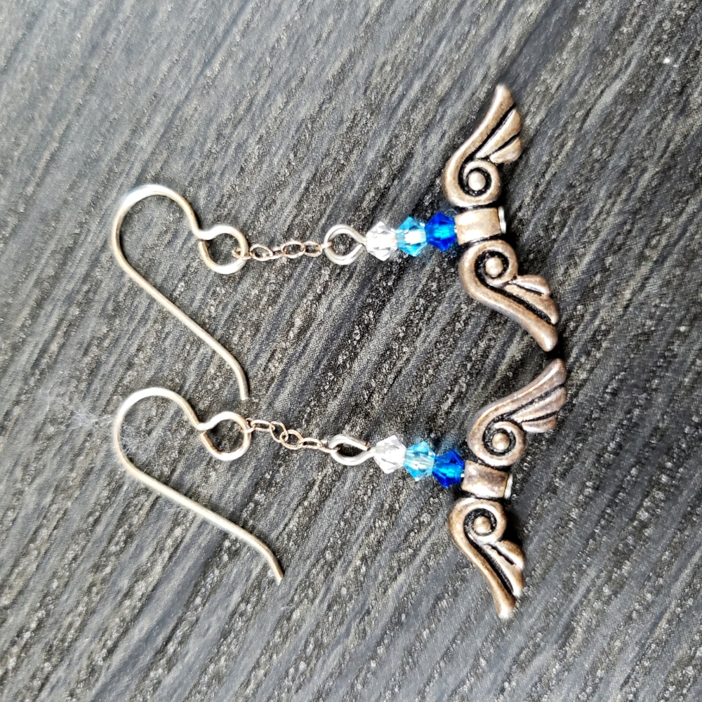 🌴 Blue and silver wings earrings